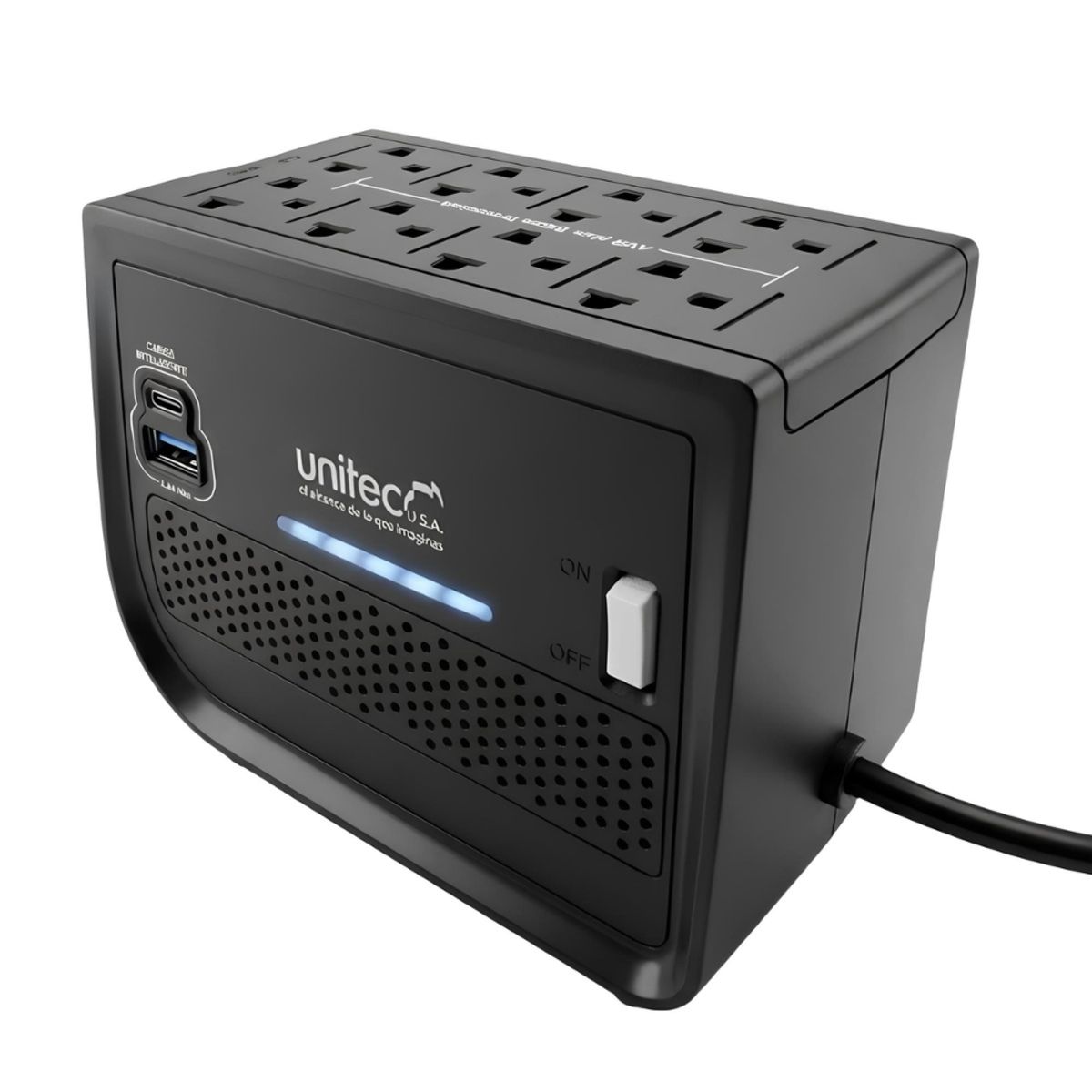 UNITEC - Regulador de Voltaje Automático Unitec I-682 1600VA/800W con 8 Tomas + USB y USB-C