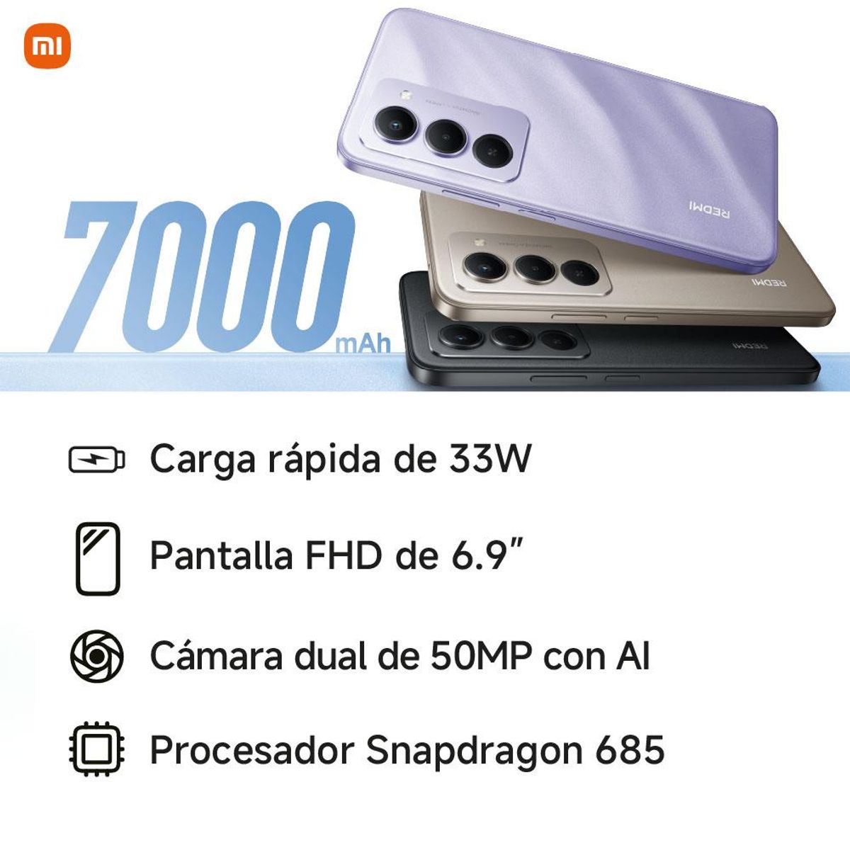 XIAOMI - Redmi 15 Black 6GB 128GB - Batería 7000mAh + Pantalla 6.9"