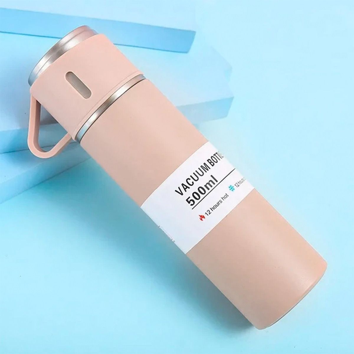 COMPRALOENCASA COM - Set Termo Térmico 500ml Acero Inoxidable con 3 Tazas y Estuche BEIGE