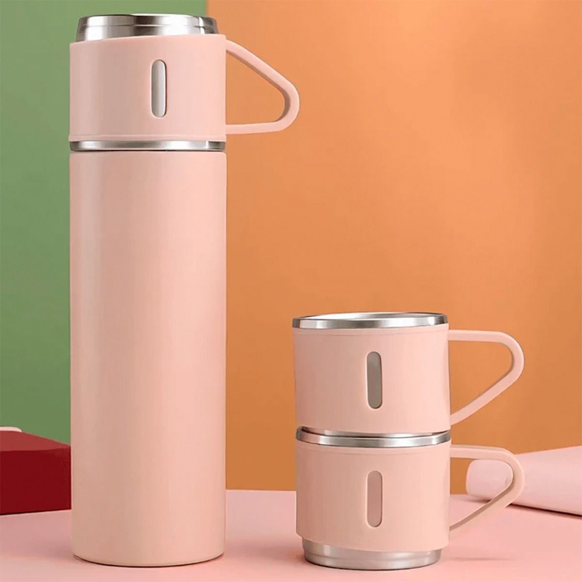 COMPRALOENCASA COM - Set Termo Térmico 500ml Acero Inoxidable con 3 Tazas y Estuche BEIGE