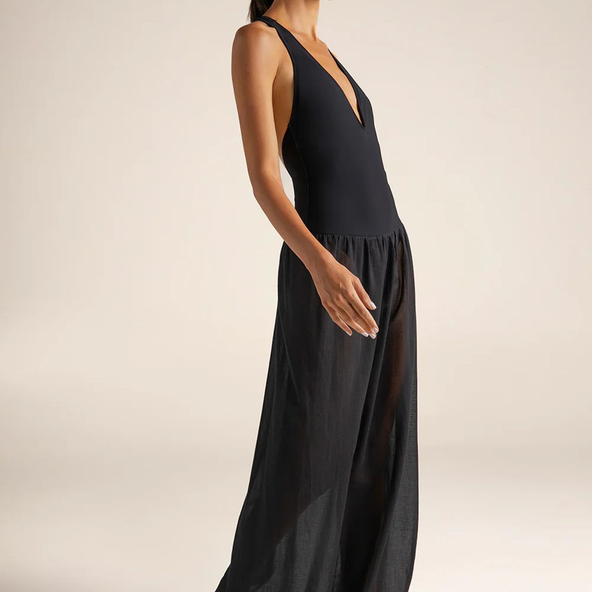 TOUCHE BALNEAIRE - Vestido largo con body en lycra y Falda con acabado semitransparente Ref. 0F63N62