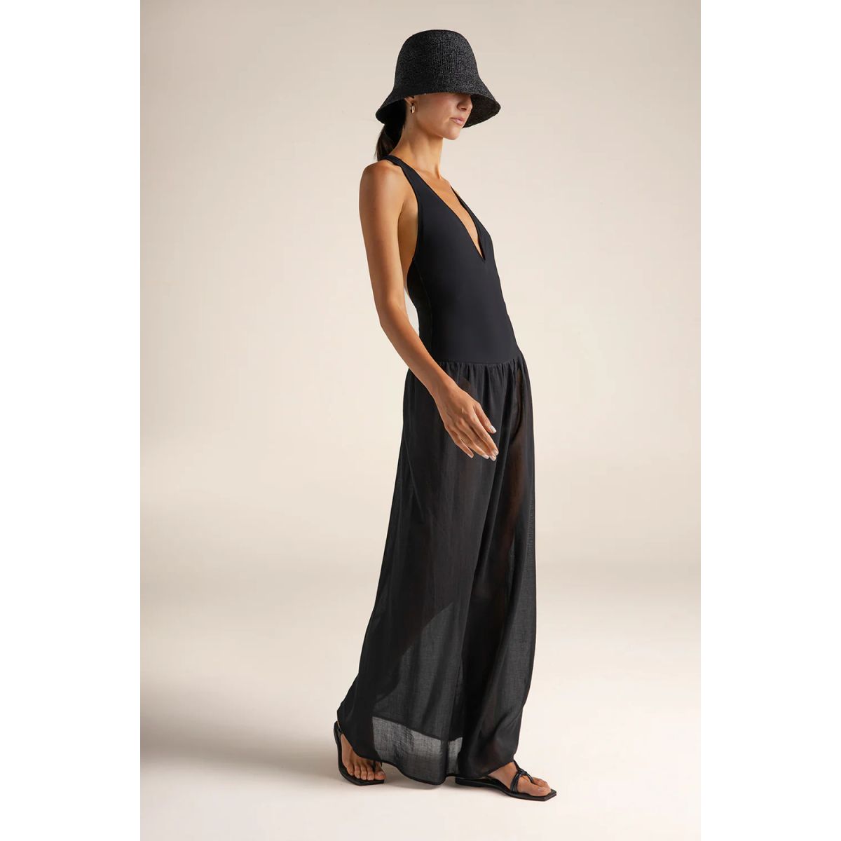 TOUCHE BALNEAIRE - Vestido largo con body en lycra y Falda con acabado semitransparente Ref. 0F63N62