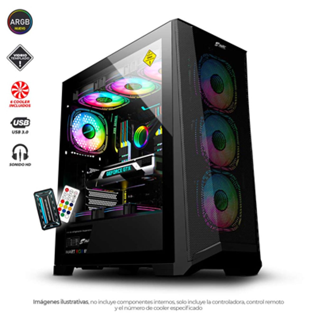 J&R - Chasis Gamer Dark Steel JX121 ARGB - 6 Coolers - E-ATX - Vidrio Templado - Full RGB Pro