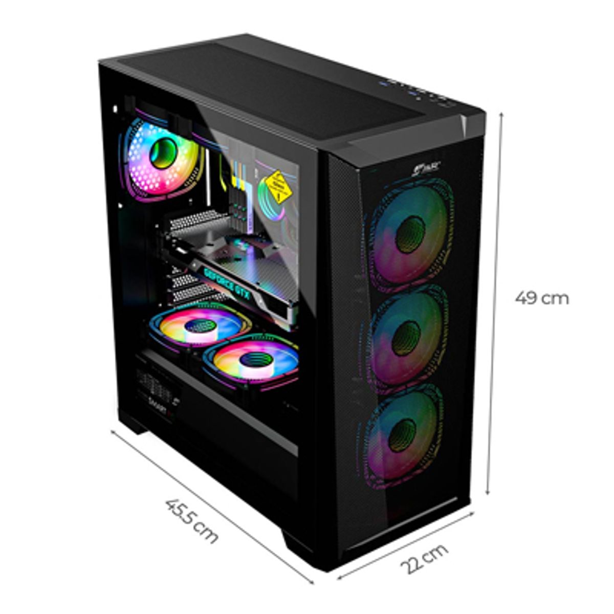 J&R - Chasis Gamer Dark Steel JX121 ARGB - 6 Coolers - E-ATX - Vidrio Templado - Full RGB Pro