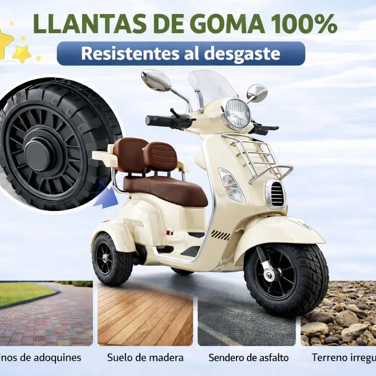 BRITOCHET - Moto Eléctrica Vespa Ref 1389 12v 3 Ruedas Niños
