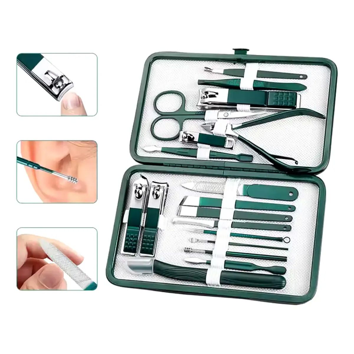 GENER - Kit Estuche Manicure Pedicure Cortauñas X18 Piezas Viaje