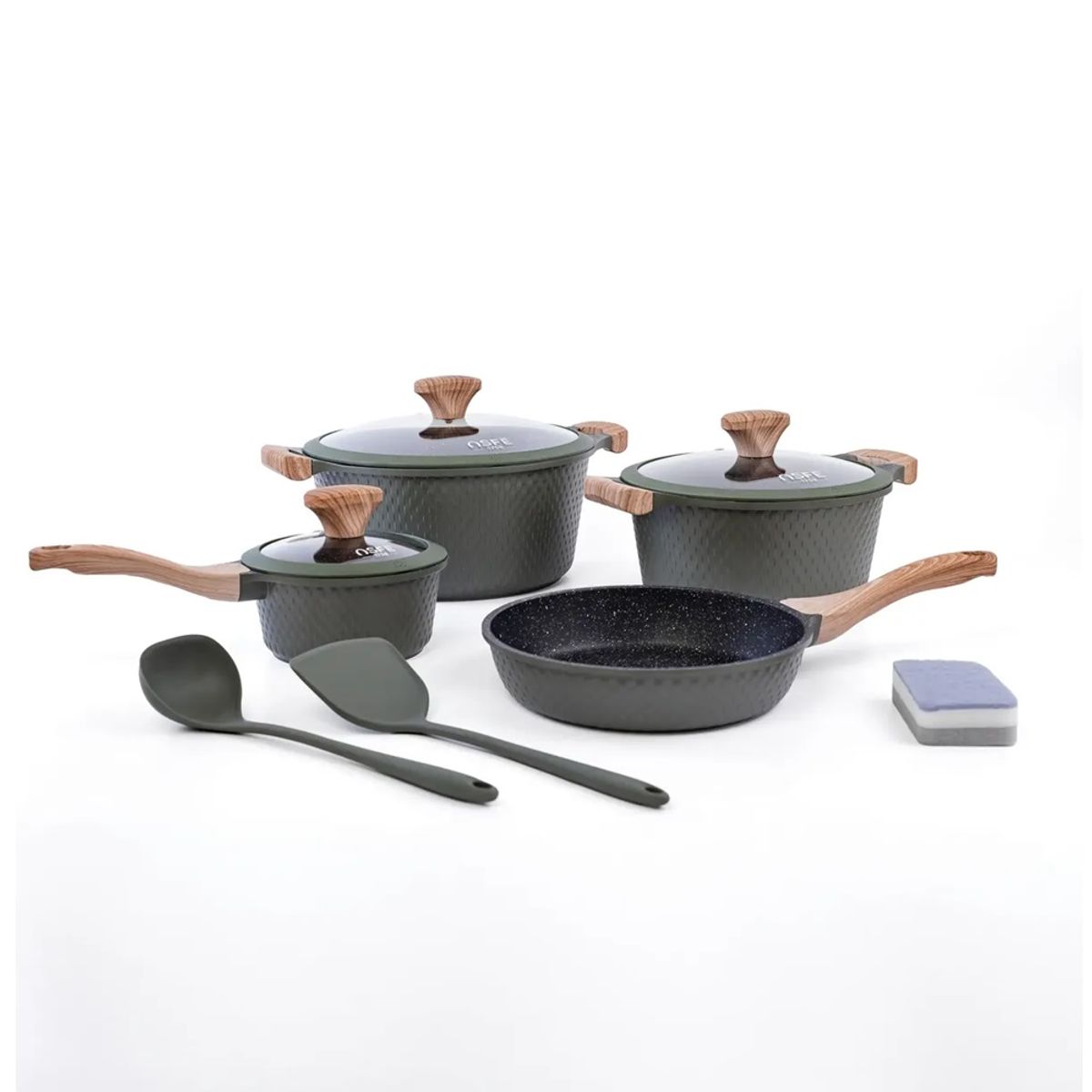 GENERICO - Set de Ollas de Granito 10 Piezas Antiadherente para Cocina Moderna y Duradera