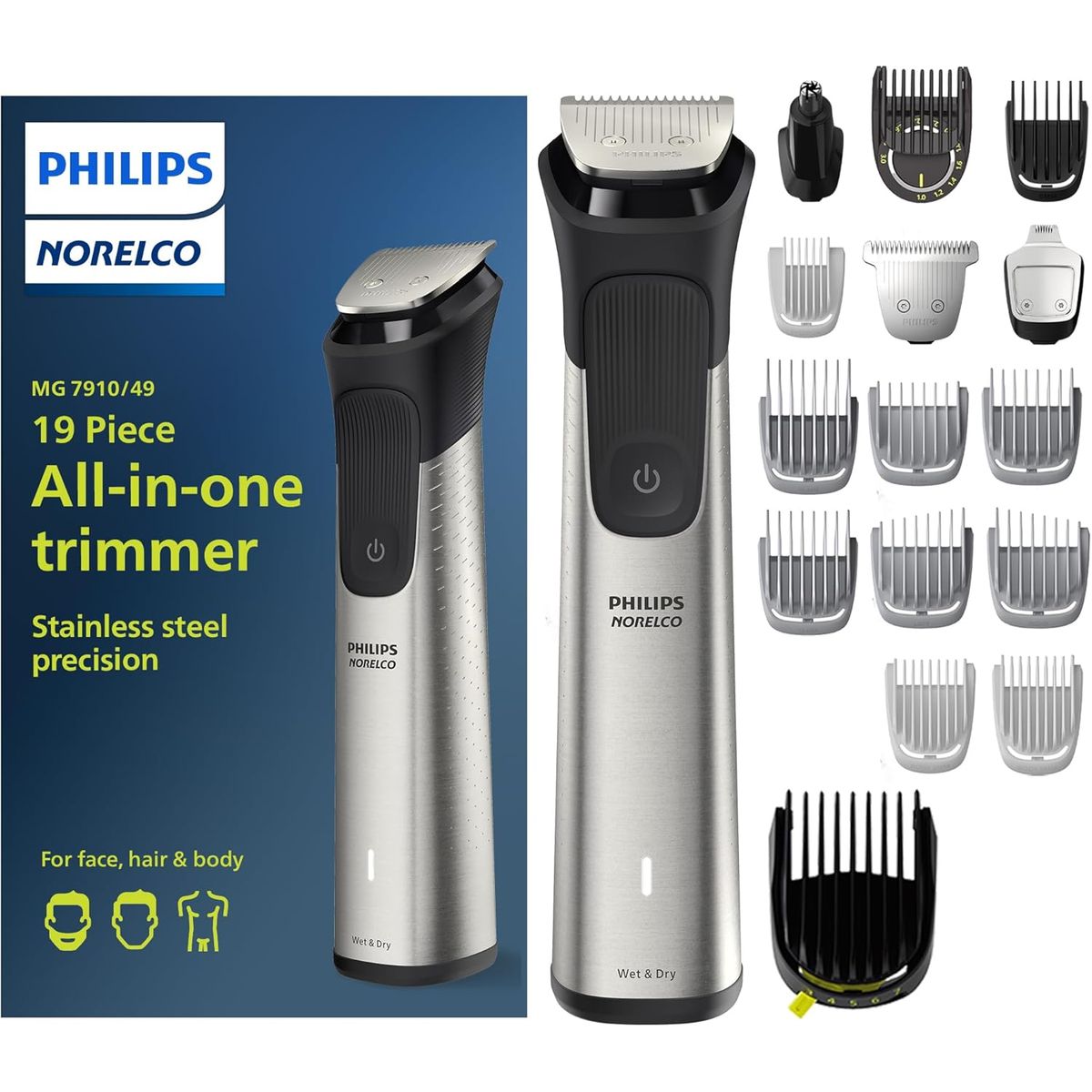 PHILIPS - Máquina Afeitadora Norelco Philips Multigroom 7000  Plateado 110v