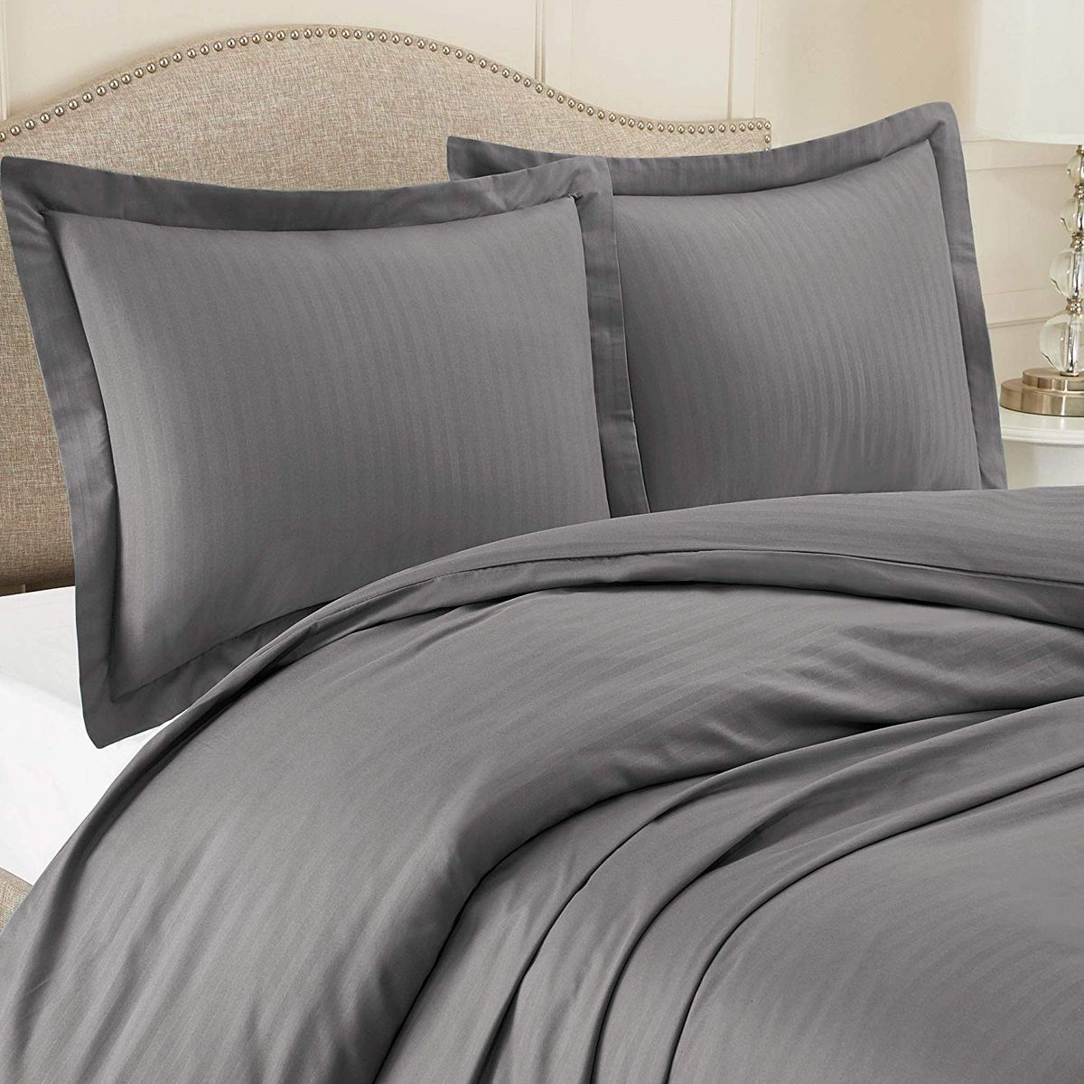 GENERICO - Set Duvet mas Plumon Cama Doble Gris Oscuro unicolor rayas