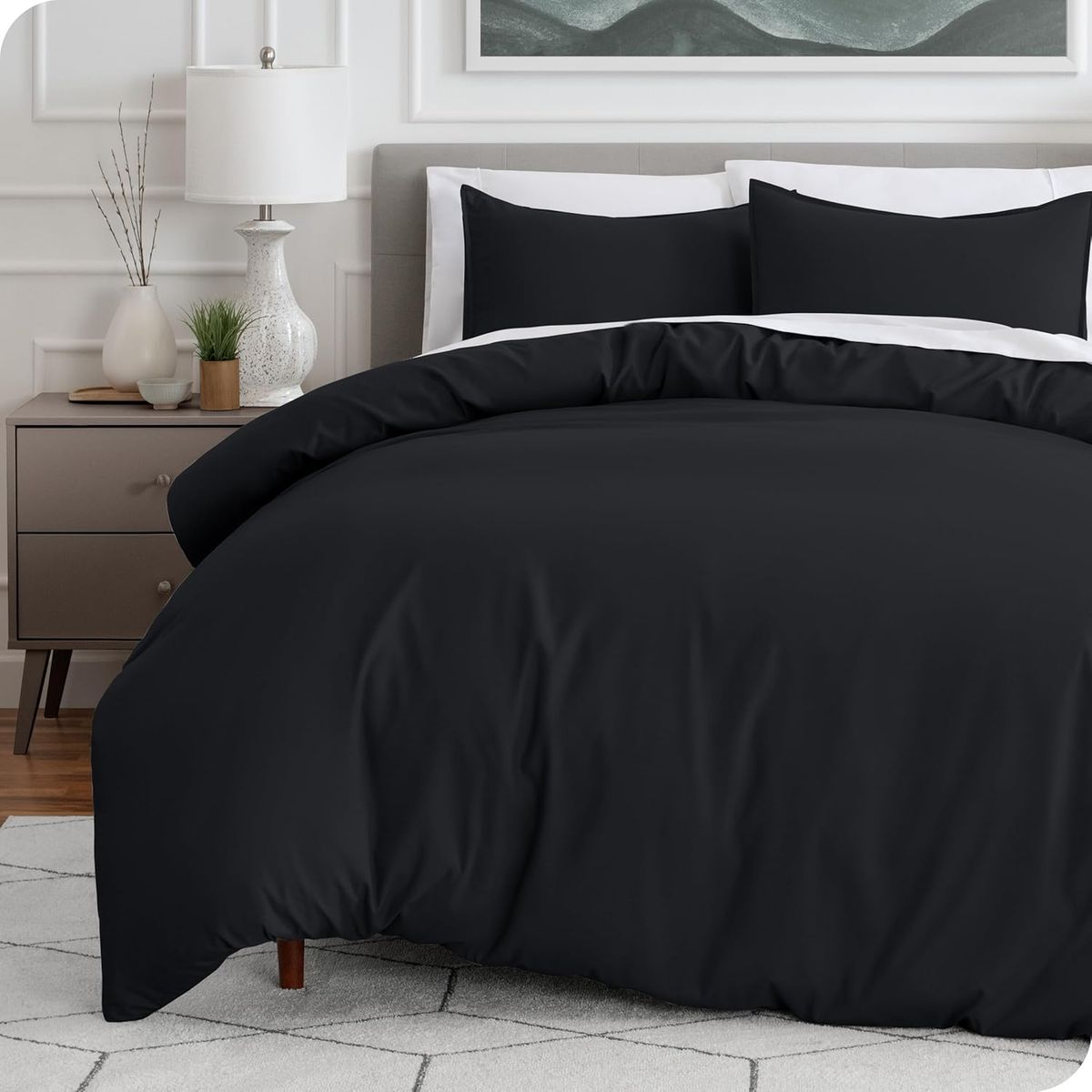 GENERICO - Set Duvet mas Plumon cama Doble Gris oscuro Liso Unicolor