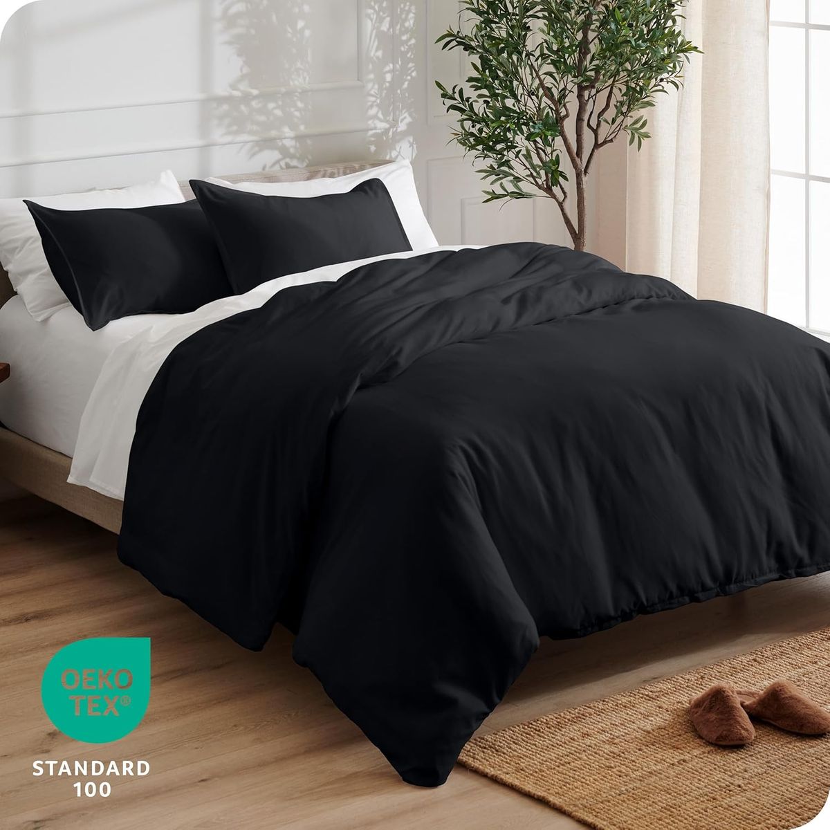 GENERICO - Set Duvet mas Plumon cama Doble Gris oscuro Liso Unicolor