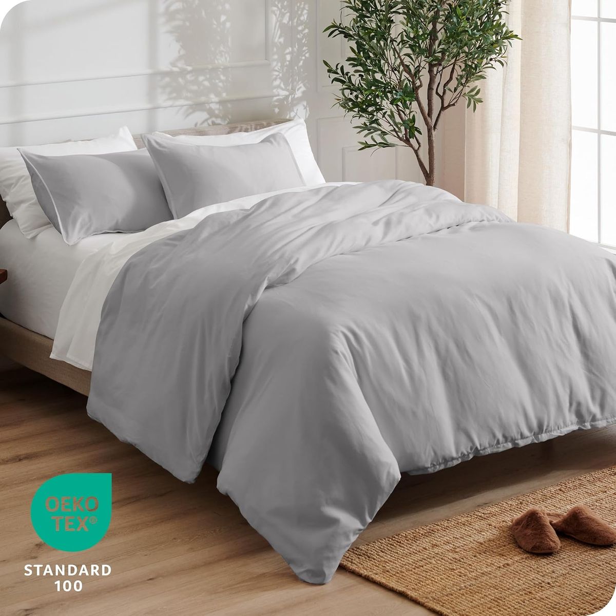 GENERICO - Set Duvet mas Plumon cama Doble Gris oscuro Liso Unicolor