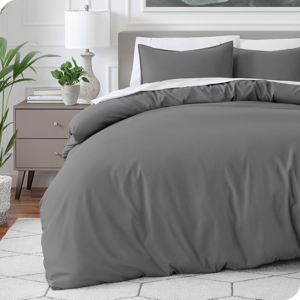 GENERICO - Set Duvet mas Plumon cama Doble Gris oscuro Liso Unicolor