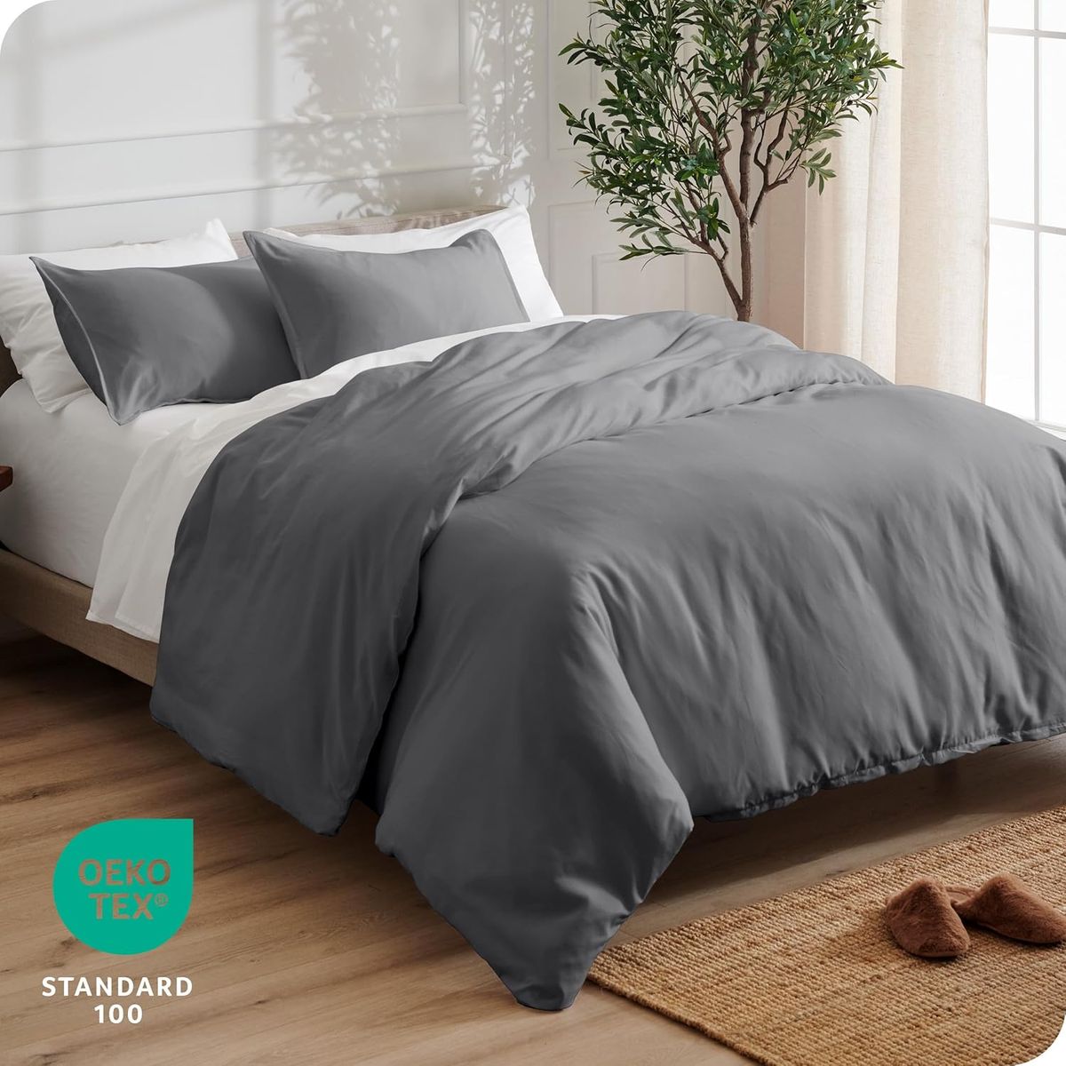 GENERICO - Set Duvet mas Plumon cama Doble Gris oscuro Liso Unicolor
