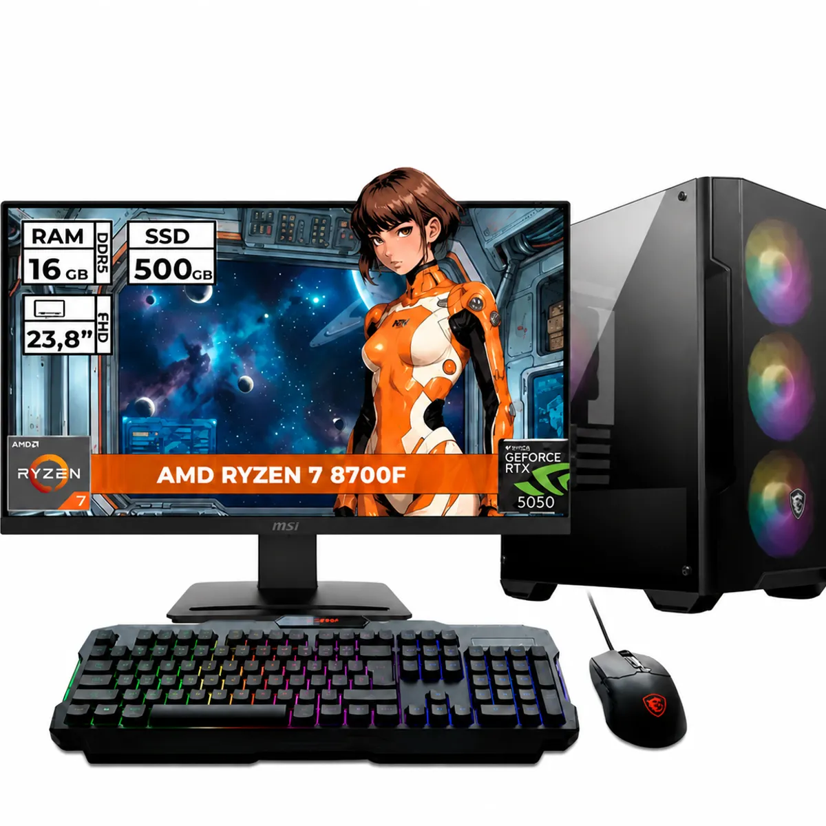 MSI - PC GAMER MSI RYZEN 7-8700F 16GB RAM 500GB SSD MSI GEFORCE RTX 5050 24'' FHD