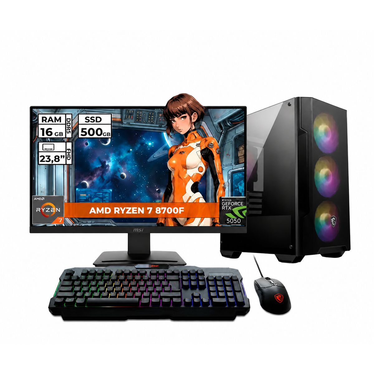 MSI - PC GAMER MSI RYZEN 7-8700F 16GB RAM 500GB SSD MSI GEFORCE RTX 5050 24'' FHD