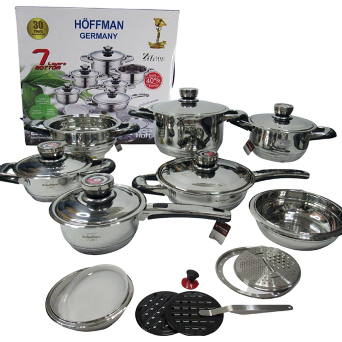 GENERICO - Set de Ollas 21 Piezas en Acero Quirúrgico Hoffman – Alta Calidad y Cocina Saludable
