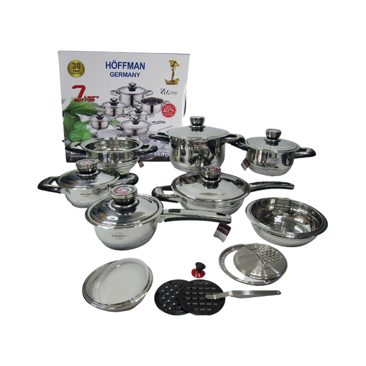 GENERICO - Set de Ollas 21 Piezas en Acero Quirúrgico Hoffman – Alta Calidad y Cocina Saludable