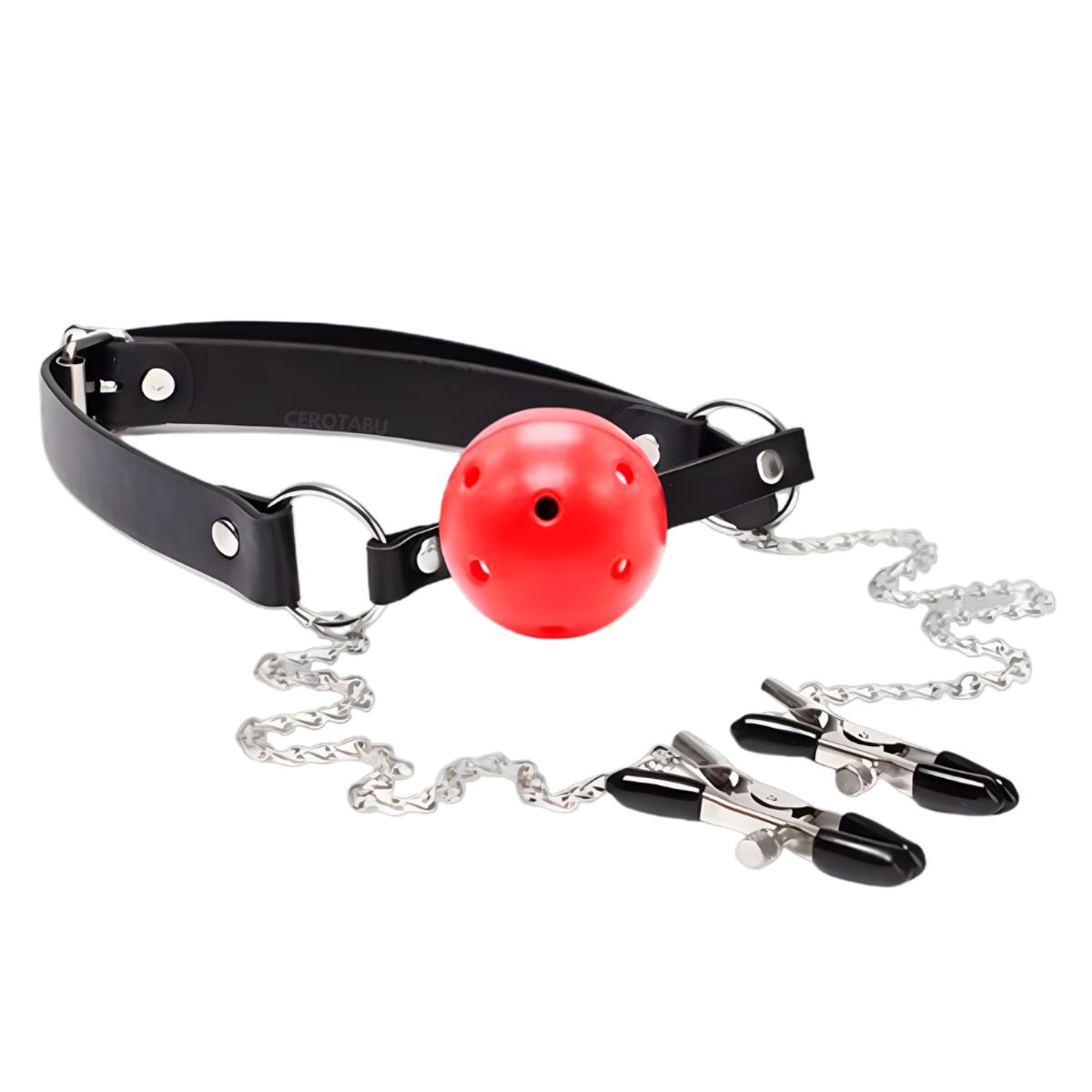 GENERICO - Mordaza Ball Gag Boca Y Pezoneras Bdsm Sado Juguete Sexual