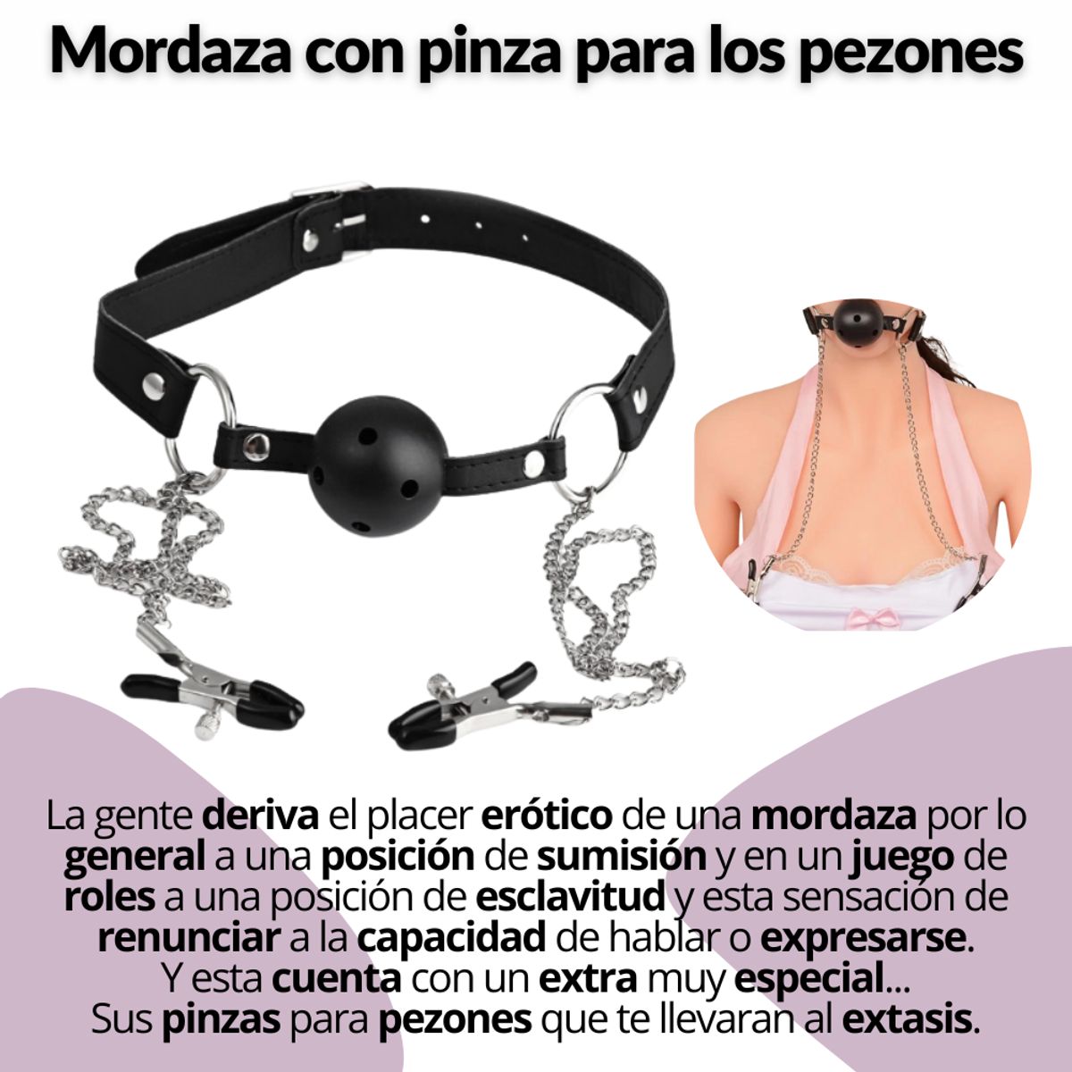 GENERICO - Mordaza Ball Gag Boca Y Pezoneras Bdsm Sado Juguete Sexual
