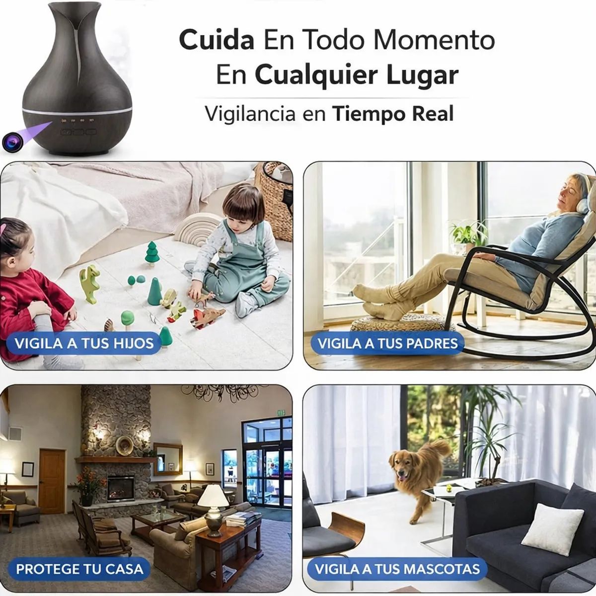 GENERICO - Cámara Espía Wifi Full HD Sensor Movimiento Humidificador Difusor Aromas