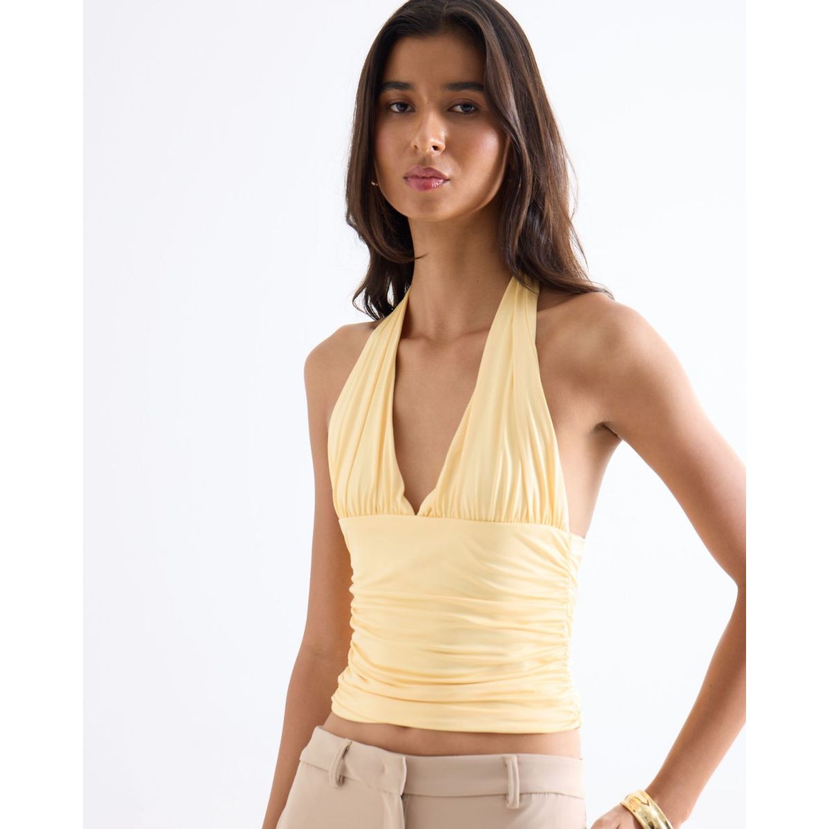 SEVEN SEVEN - Top Halter Con Drapeado Fruncido  Para Mujer Blanco Seven Seven