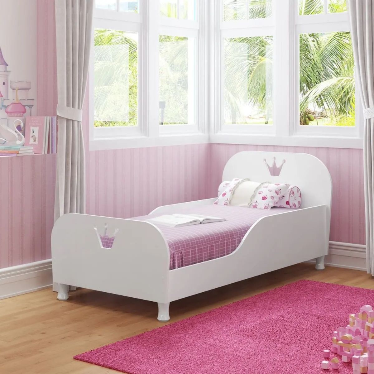 JYM - Cama Infantil Individual Rey Reina Mini Blanca MDF Moderna de 188 X 88 cm