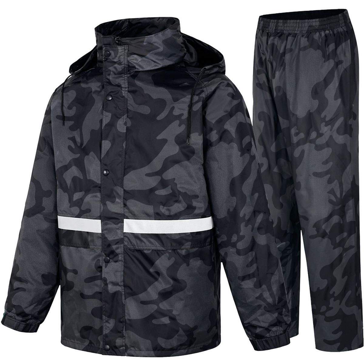 ONE PIXEL - Chaqueta Pantalón Impermeable Camuflado Con Capota Negro