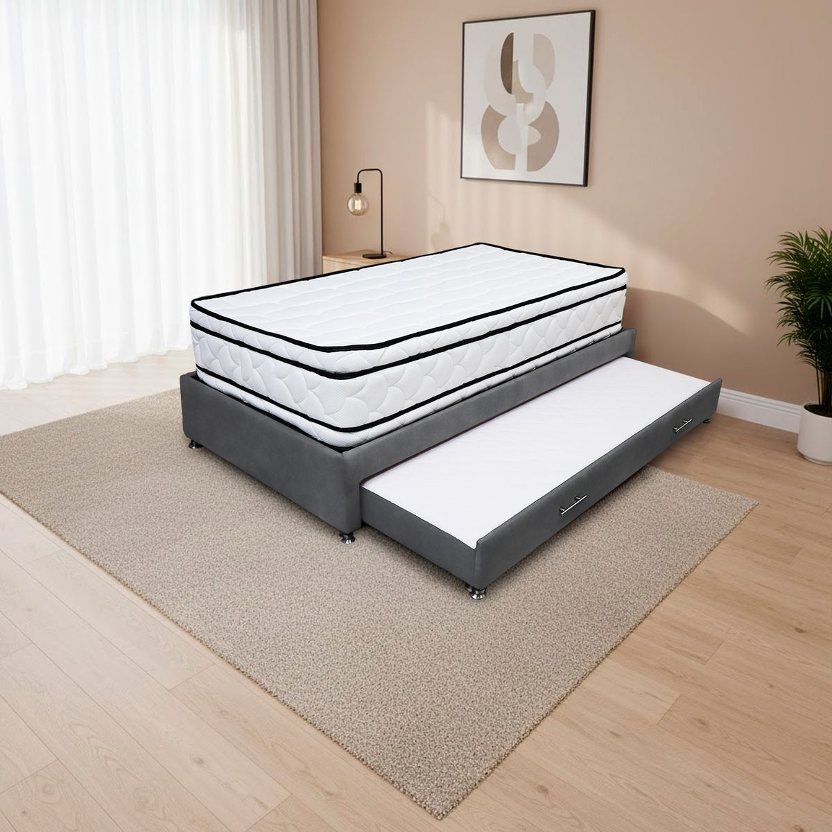GENERICO - Combo Cama Tarima Nube 100x190 Sencillo Gris Oscuro