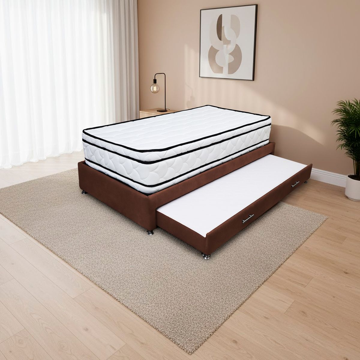 GENERICO - Combo Cama Tarima Nube 100x190 Sencillo Marrón