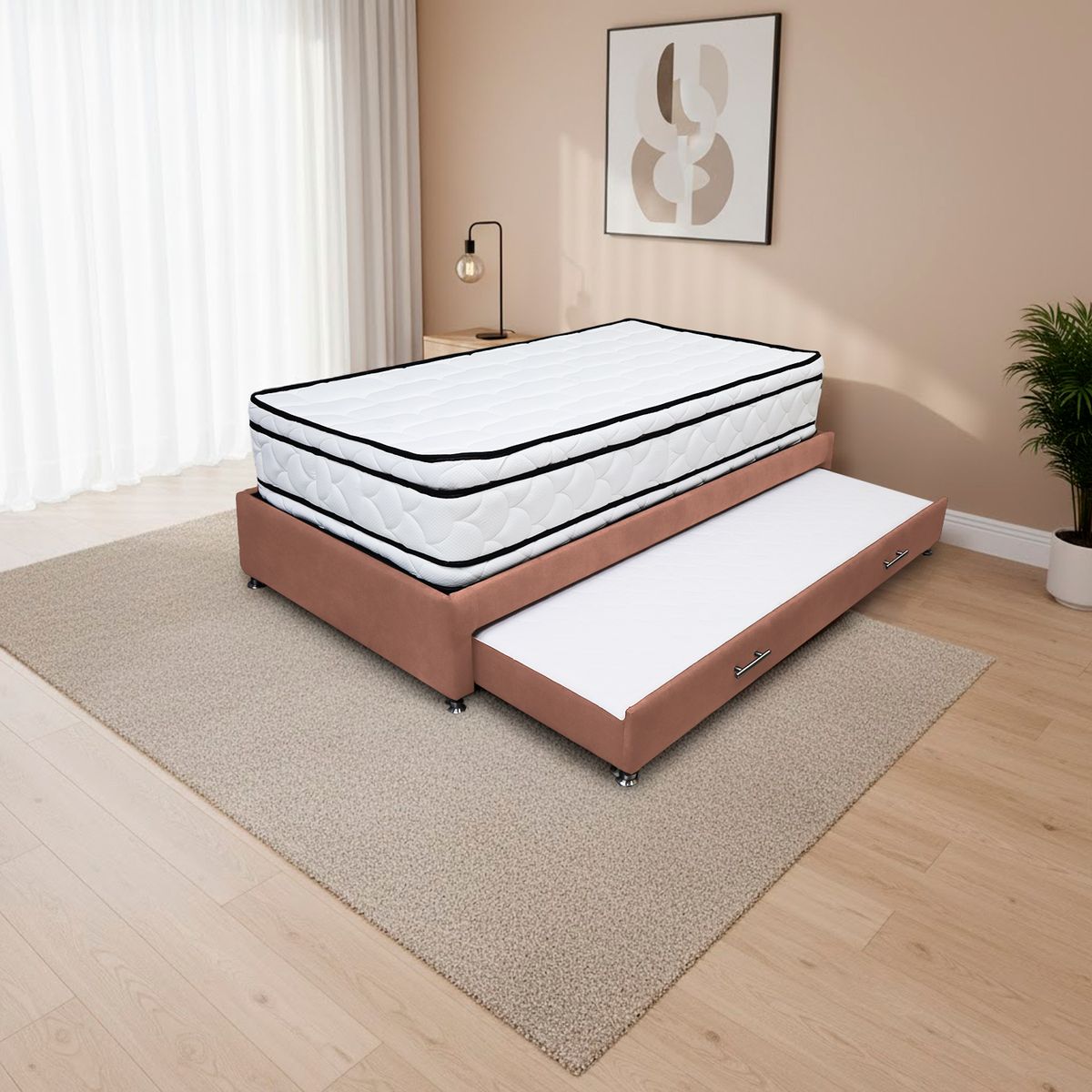 GENERICO - Combo Cama Tarima Nube 120x190 Semidoble Camel