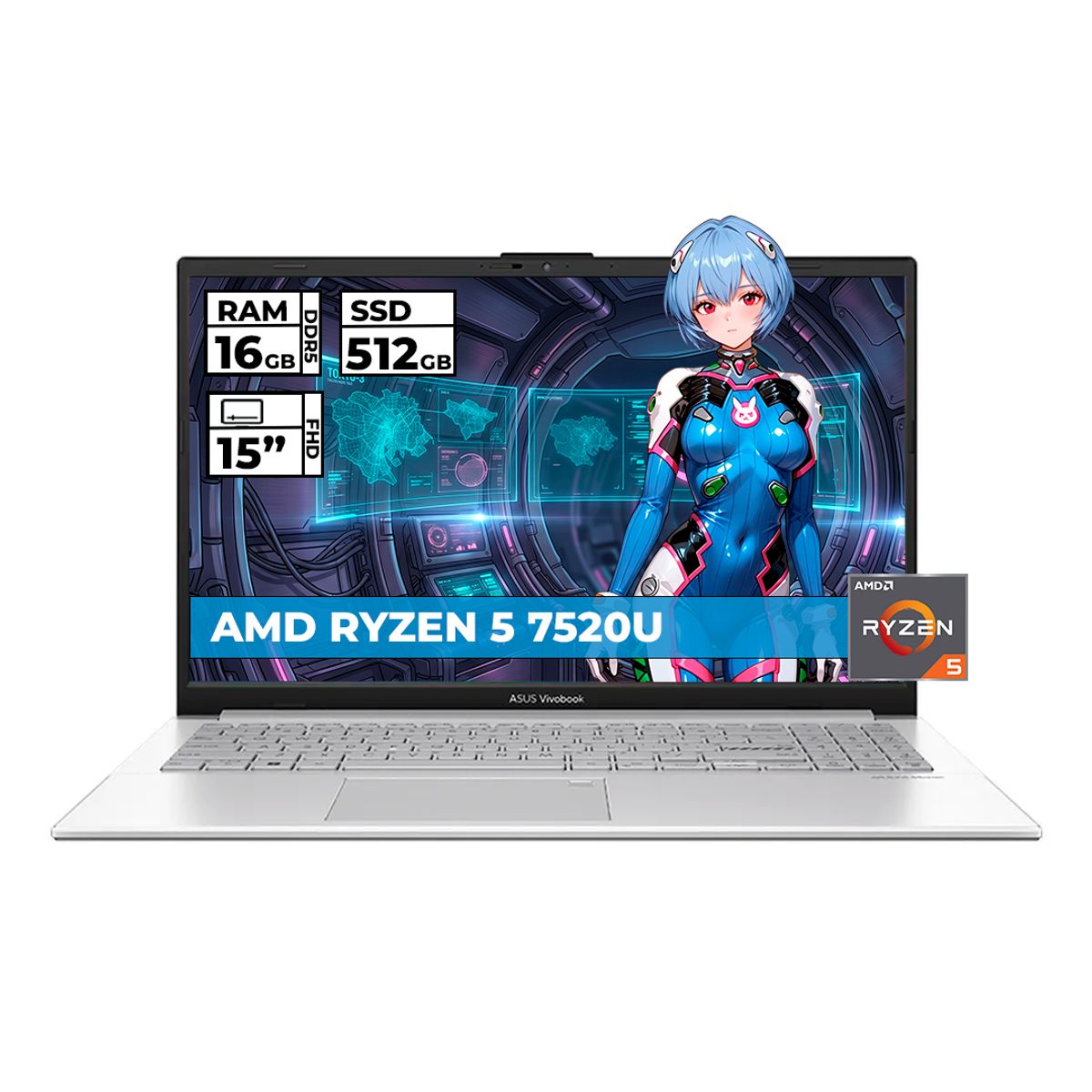 ASUS - PORTATIL ASUS RYZEN 5-7520U 16GB RAM 512GB SSD 15 FHD