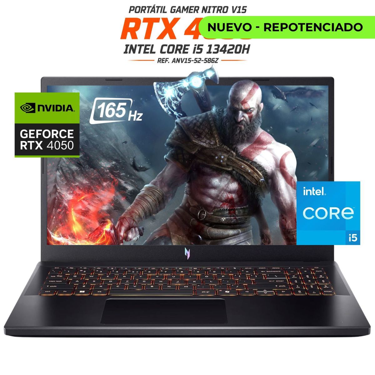 ACER - PORTATIL GAMER ACER NITRO V15 - CORE I5 13420H - RTX 4050 6GB - 16GB RAM - SSD 512GB -15,6 FHD 165HZ