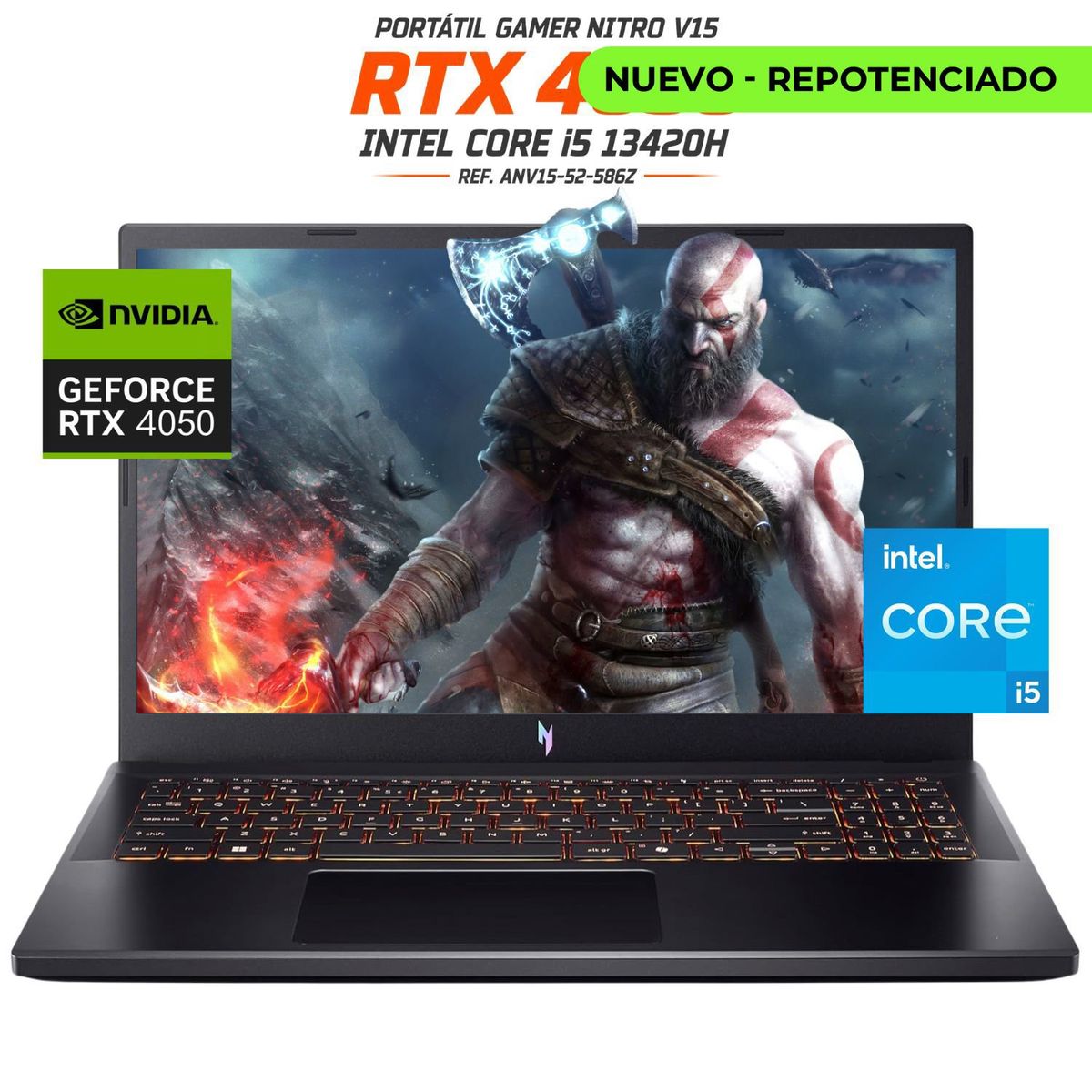 ACER - PORTATIL GAMER ACER NITRO V15 - CORE I5 13420H - RTX 4050 6GB - 32GB RAM - SSD 512GB -15,6 FHD 165HZ
