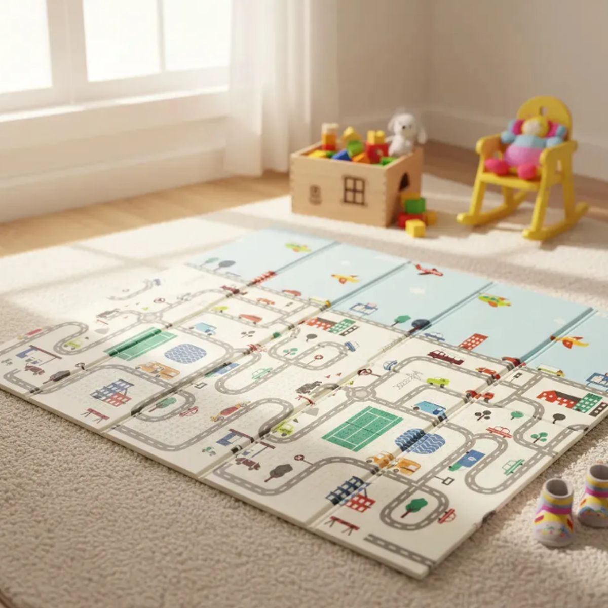 KIDSHOP - Tapete De Juego Plegable Gateo Bebé 200x180 Cm Doble Faz LEON-AVION