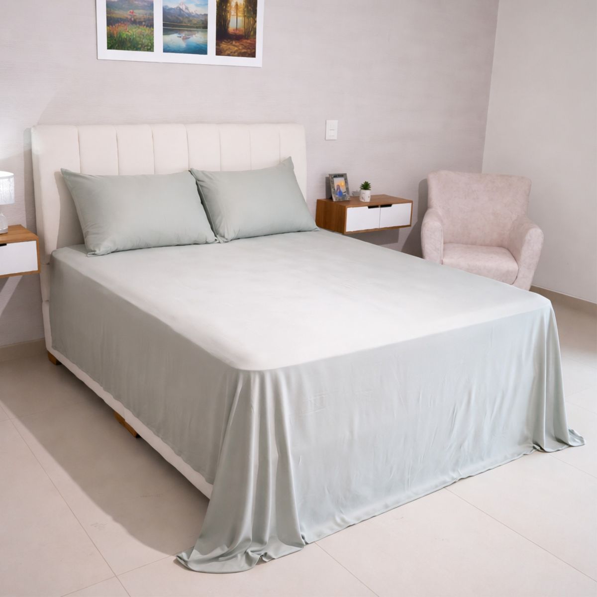GENERICO - Juego de sábanas 300 Hilos 100% Bambú Color Gris Salvia By Shala Luxury