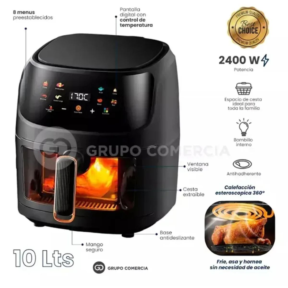 GENERICO - Freidora de Aire SILVER CREST 10 Litros + 6 Moldes Silicona