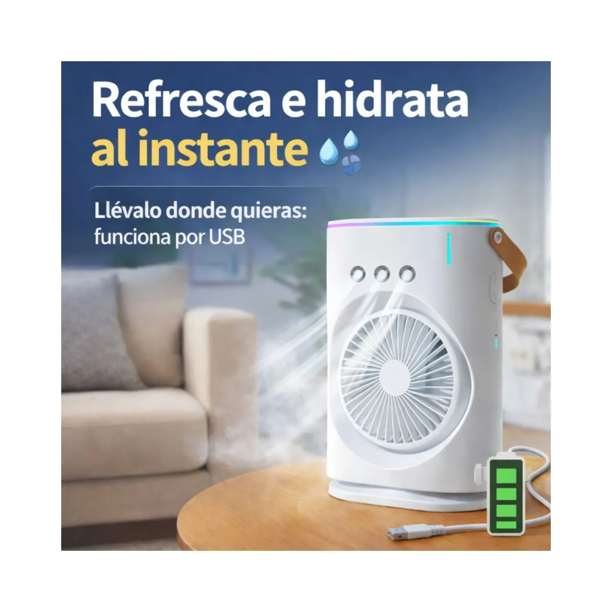 GENERICO - Ventilador Humidificador Portátil Recargable Escritorio Rgb