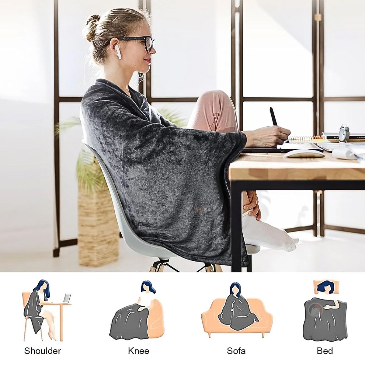 ZOCOCIO - Manta Tipo Chal Calefactora Térmica De Franela Conexion