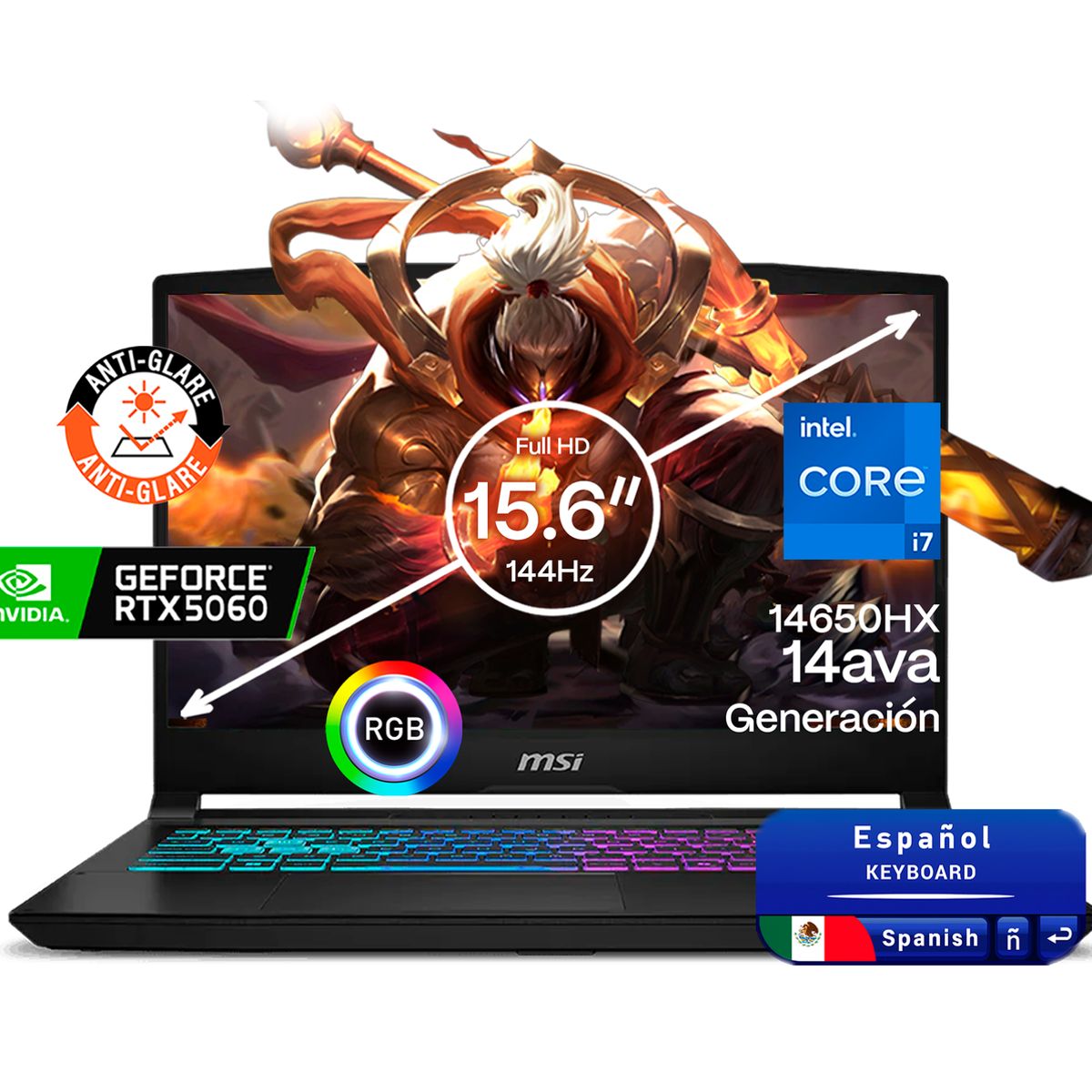 MSI - Portátil Gamer MSI Katana Intel Core 7 14650HX RAM 24GB SSD 2 TB RTX 5060 8GB