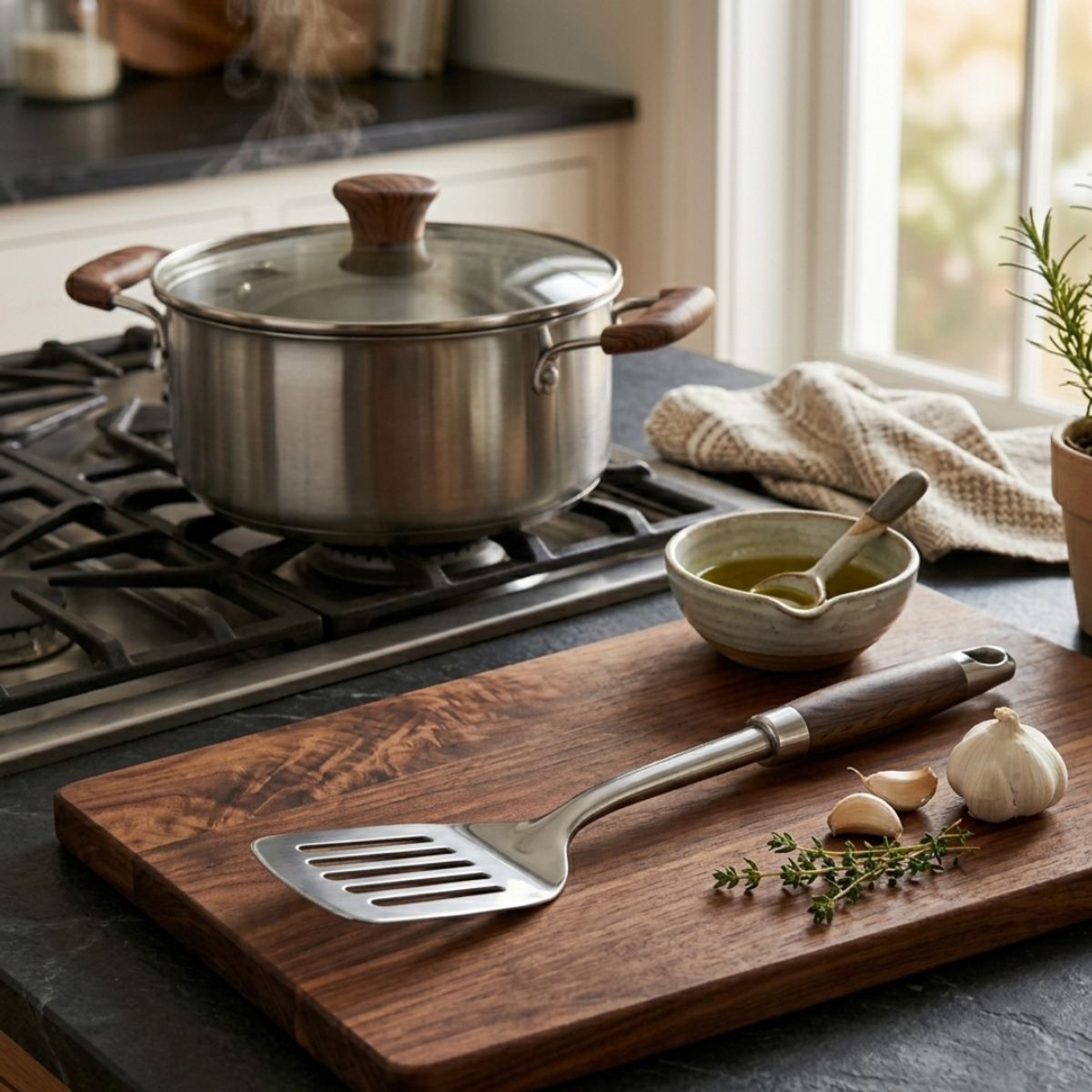 GENERICO - Set 4 Espátulas Acero Inoxidable 34cm Cocina Profesional Multiusos Resistente Antiadherente