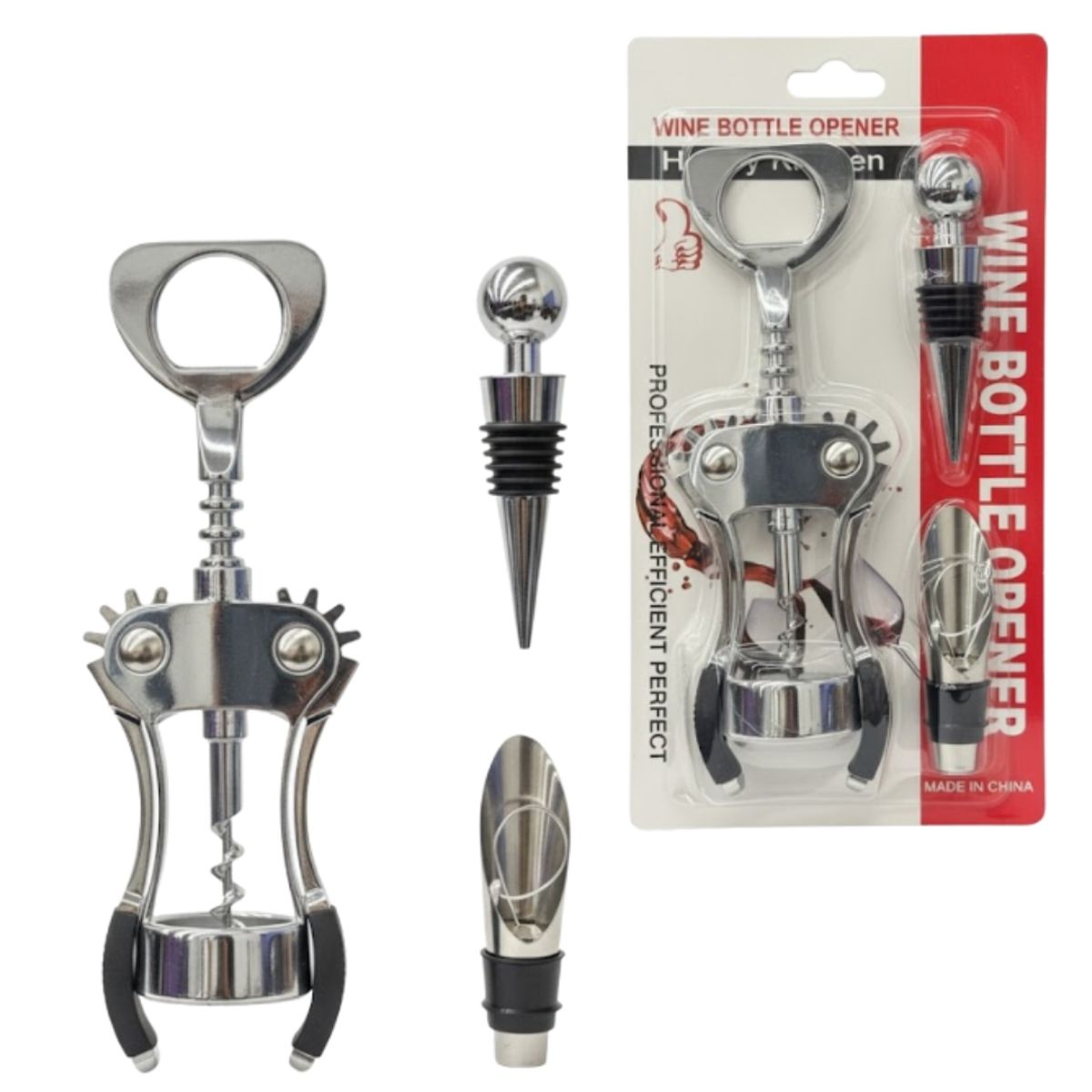 GENERICO - Destapador De Corcho 18.5cm Sacacorchos Profesional Acero Inoxidable Fácil Uso Cocina Bar