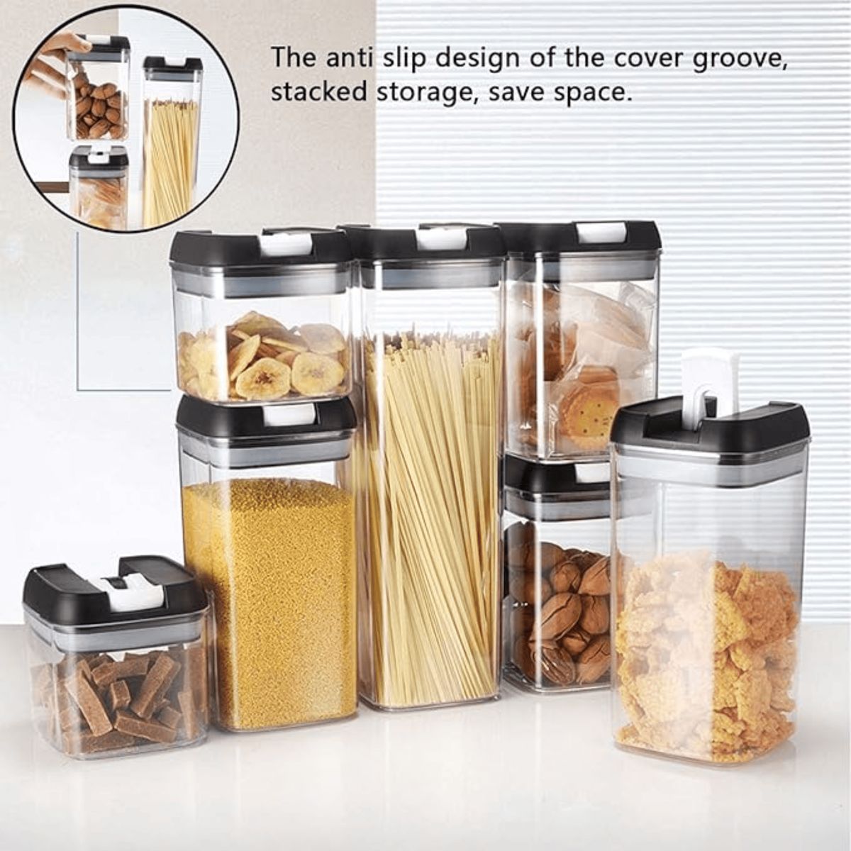 AMERICAN GENERICS - Set de recipientes herméticos para alimentos 7 Contenedores de cocina Transparentes