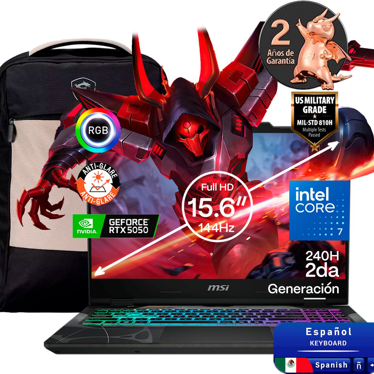 MSI - Portátil Gamer MSI CYBORG 15 Intel Core 7 240H RAM 40GB SSD 4 TB RTX 5050 8 GB 144HZ