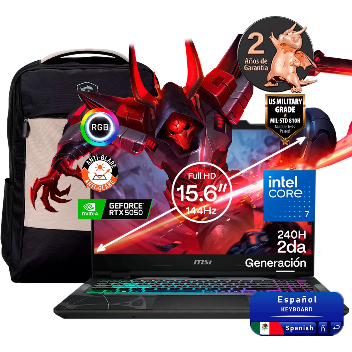 MSI - Portátil Gamer MSI CYBORG 15 Intel Core 7 240H RAM 40GB SSD 4 TB RTX 5050 8 GB 144HZ