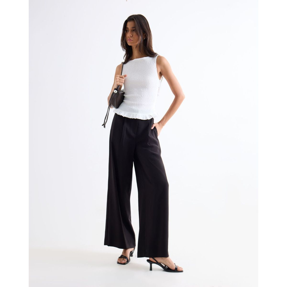 SEVEN SEVEN - Pantalón Tiro Alto Con Prenses  Para Mujer Negro Seven Seven