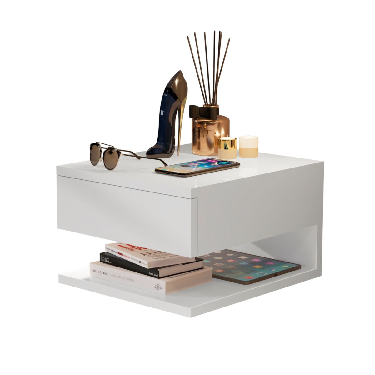 MUEBLES 2020 - Mesa de noche flotante Roma - Blanco