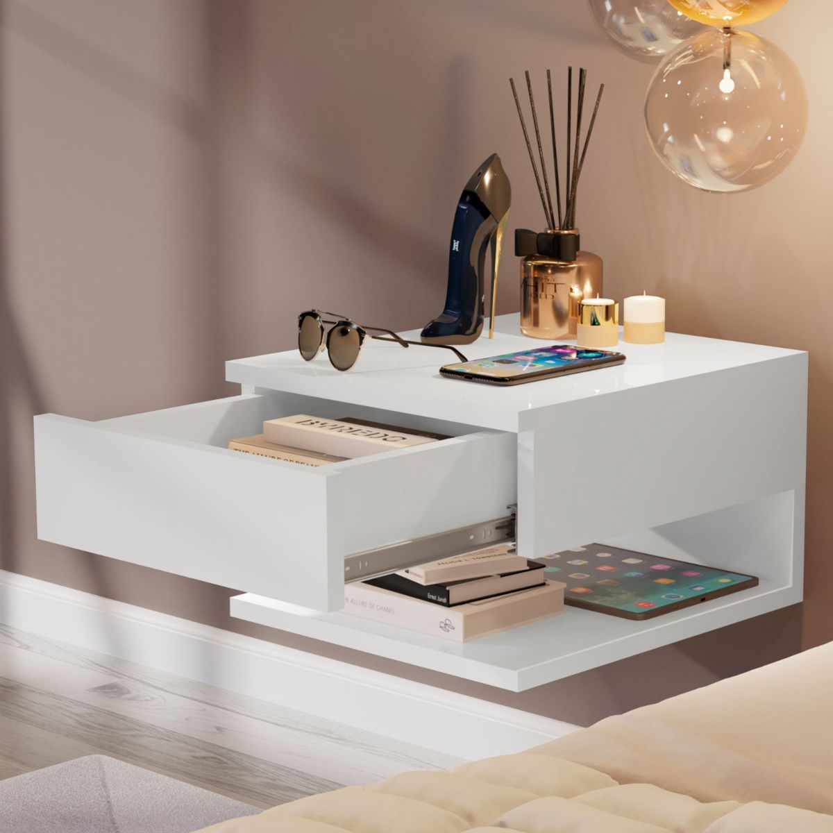 MUEBLES 2020 - Mesa de noche flotante Roma - Blanco