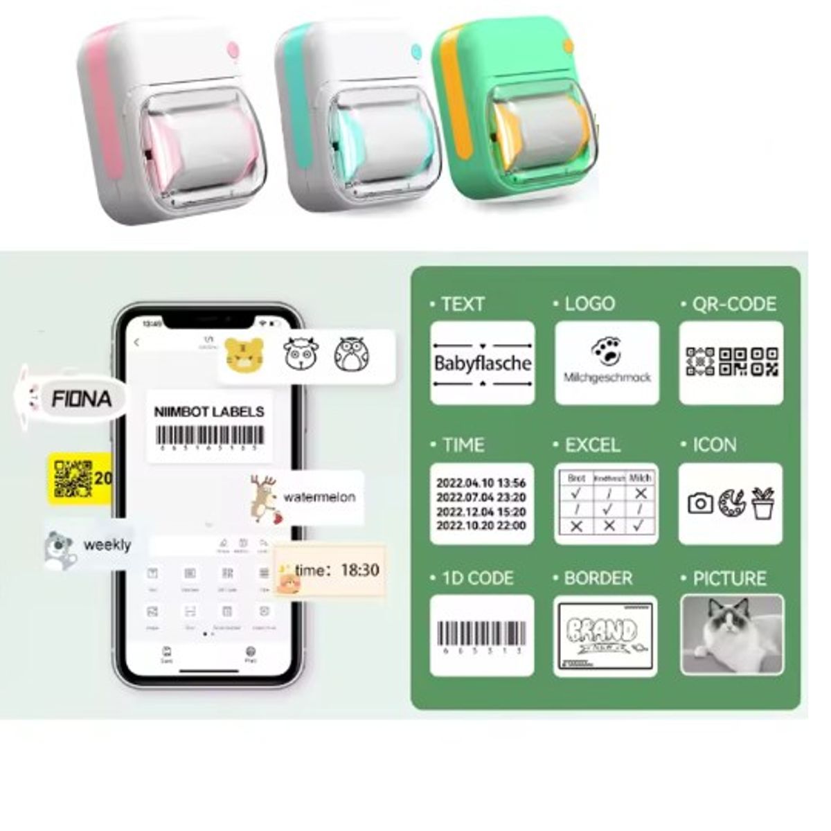 GENERICO - MINI IMPRESORA PORTATIL B3 + PAPEL ETIQUETAS ADHESIVO