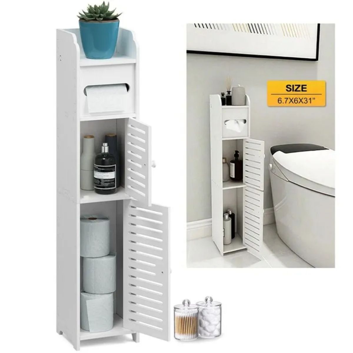 AMERICAN GENERICS - Estante Organizador Con Puertas Para Baño Cocina Dormitorio Sala de estar Pvc Resiste Agua